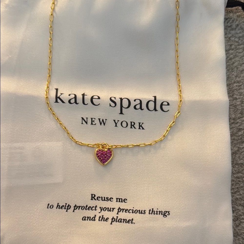 Kate Spade With All my Heart Pink Pave Heart Necklace